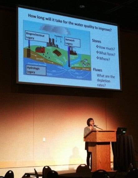 Nandita Basu presenting at the Global Water Futures Annual Science Meeting on legacy nutrients and water quality.
