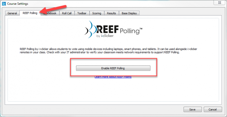 Screenshot indicating the Enable REEF Polling button.
