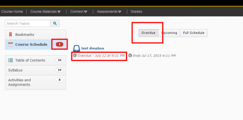 Screenshot depicting the Overdue tab in the Course Schedule.