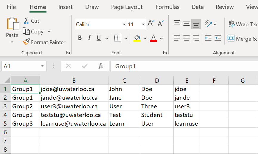 Image of Excel spreadsheet with the column headers removed