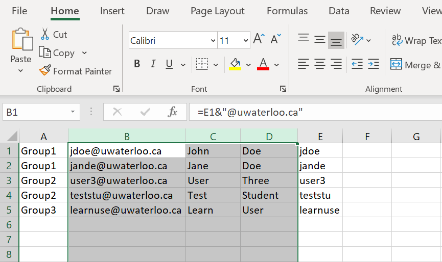 Image of excel spreadsheet with column B,C, and D copied 