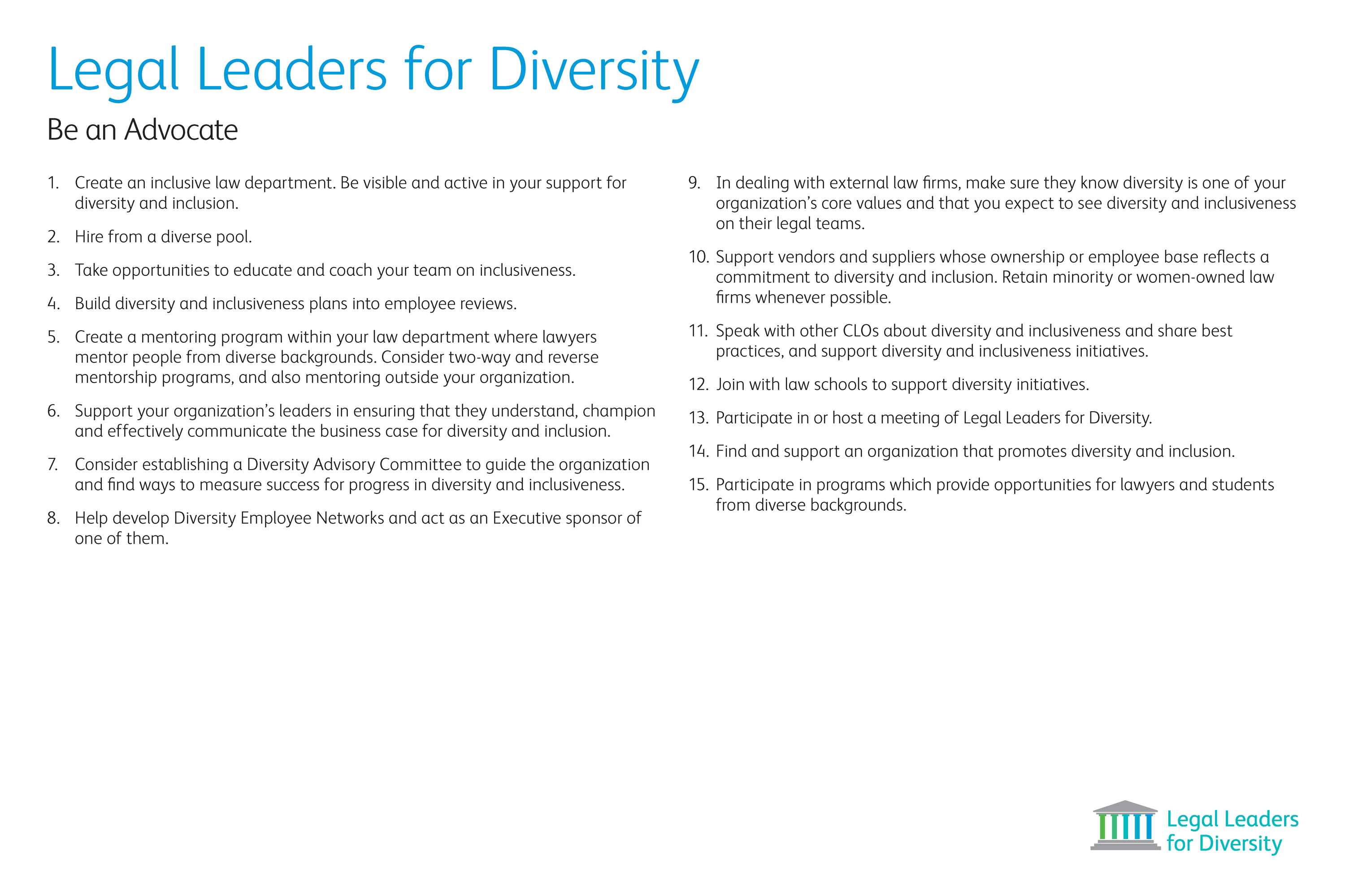 Legal leaders for diversity poster page 2