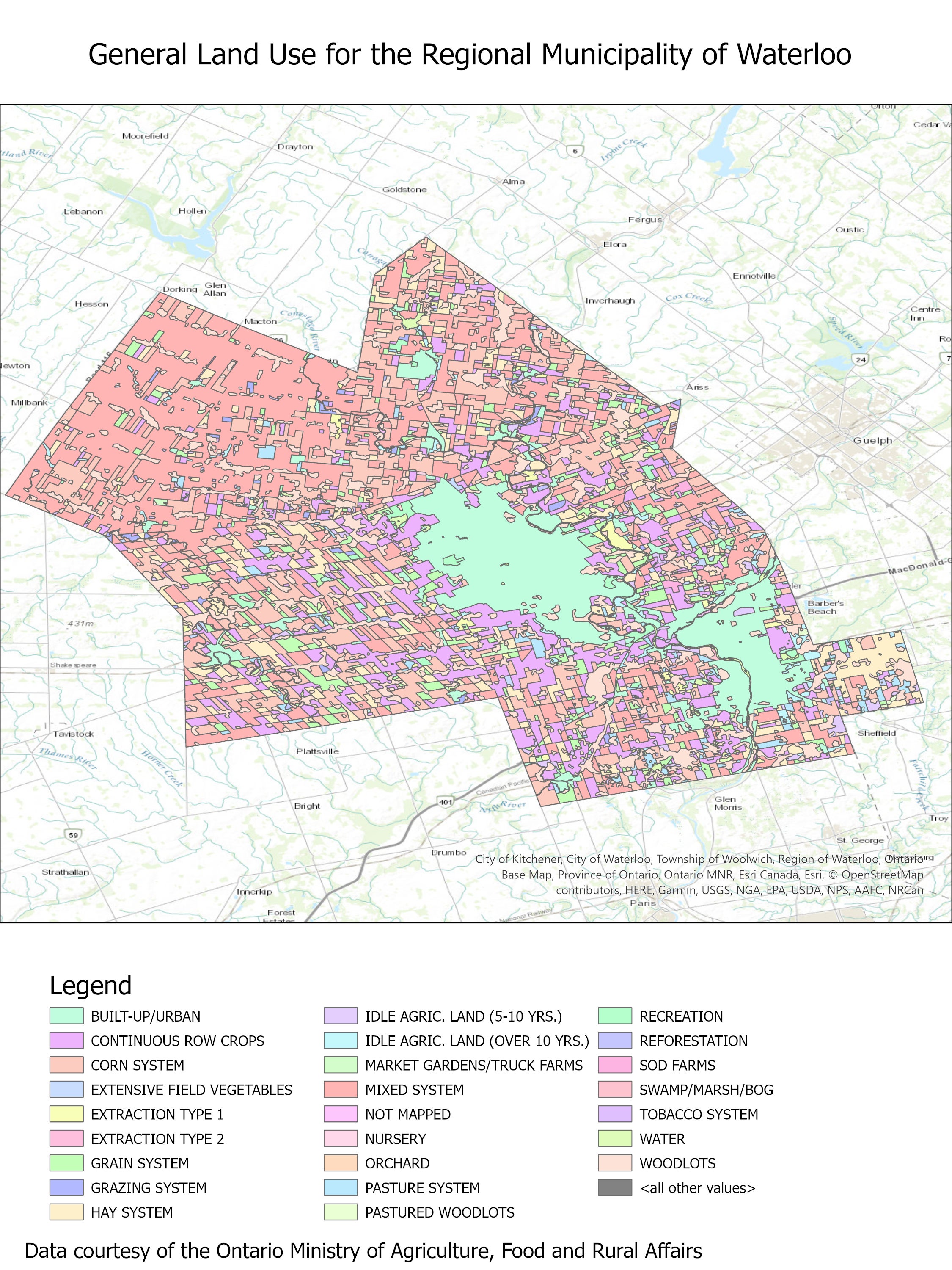 General Land Use for the Regional Municipality of Waterloo