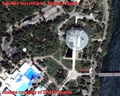 image shows the American Pavilion on St. Helen's island, Montreal