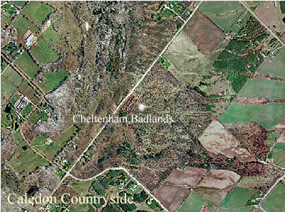 image shows 2002 imagery of Cheltenham badlands, Caledan county