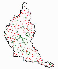 image shows city and town boundaries/ locations within the grandriver watershed