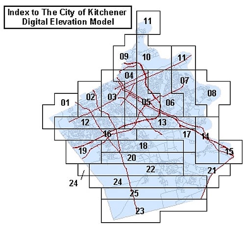 Index to the City of Kitchener digital elevation model