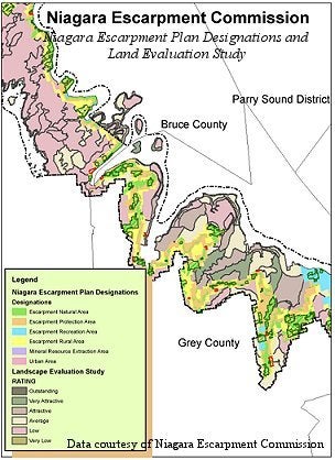 map shows Niagara Escarpment plan designations and land evaluation study