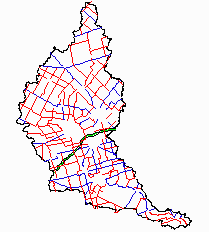 image shows main and secondary roads within the grandriver watershed