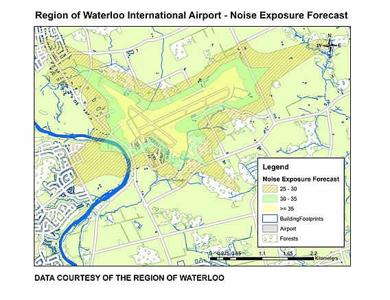 Waterloo Regional Airport noise exposure forecast.