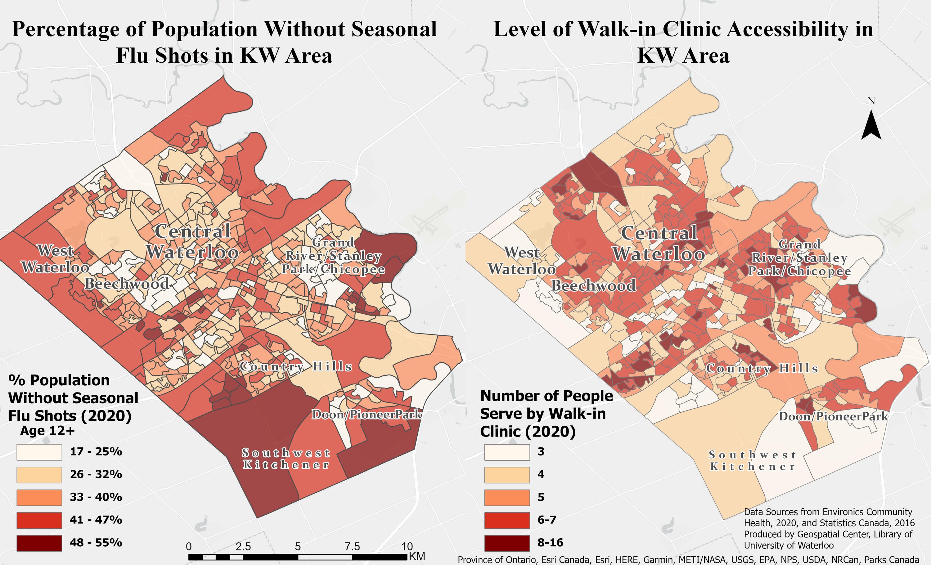 Health Map showing % who havent received their flu shots