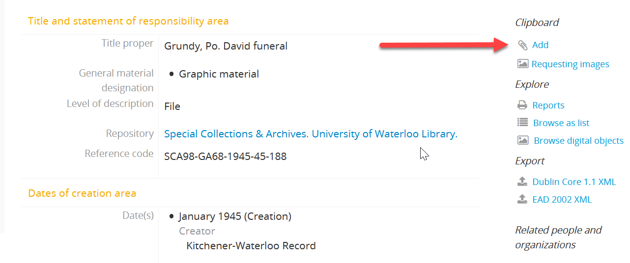 A screenshot of adding an item to the clipboard