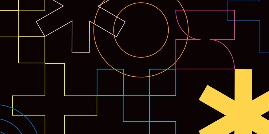 colourful outlined shapes on a black background