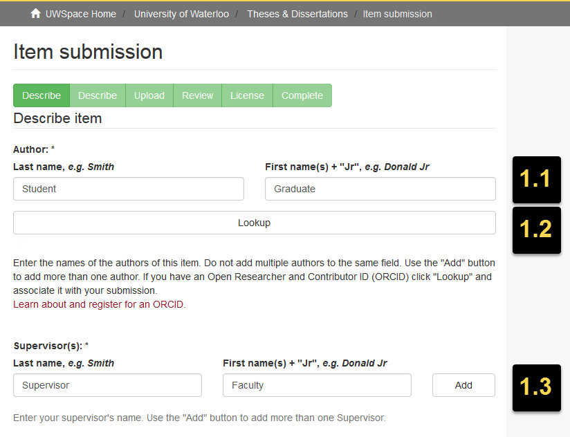 Screenshot of the web form showing the steps described in the accompanying text
