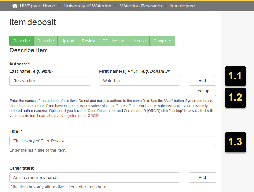 Screenshot of the web form showing the steps described in the accompanying text
