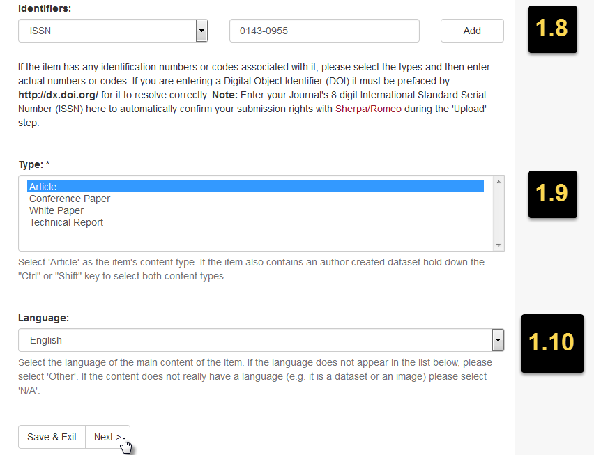 Screenshot of the web form showing the steps described in the accompanying text