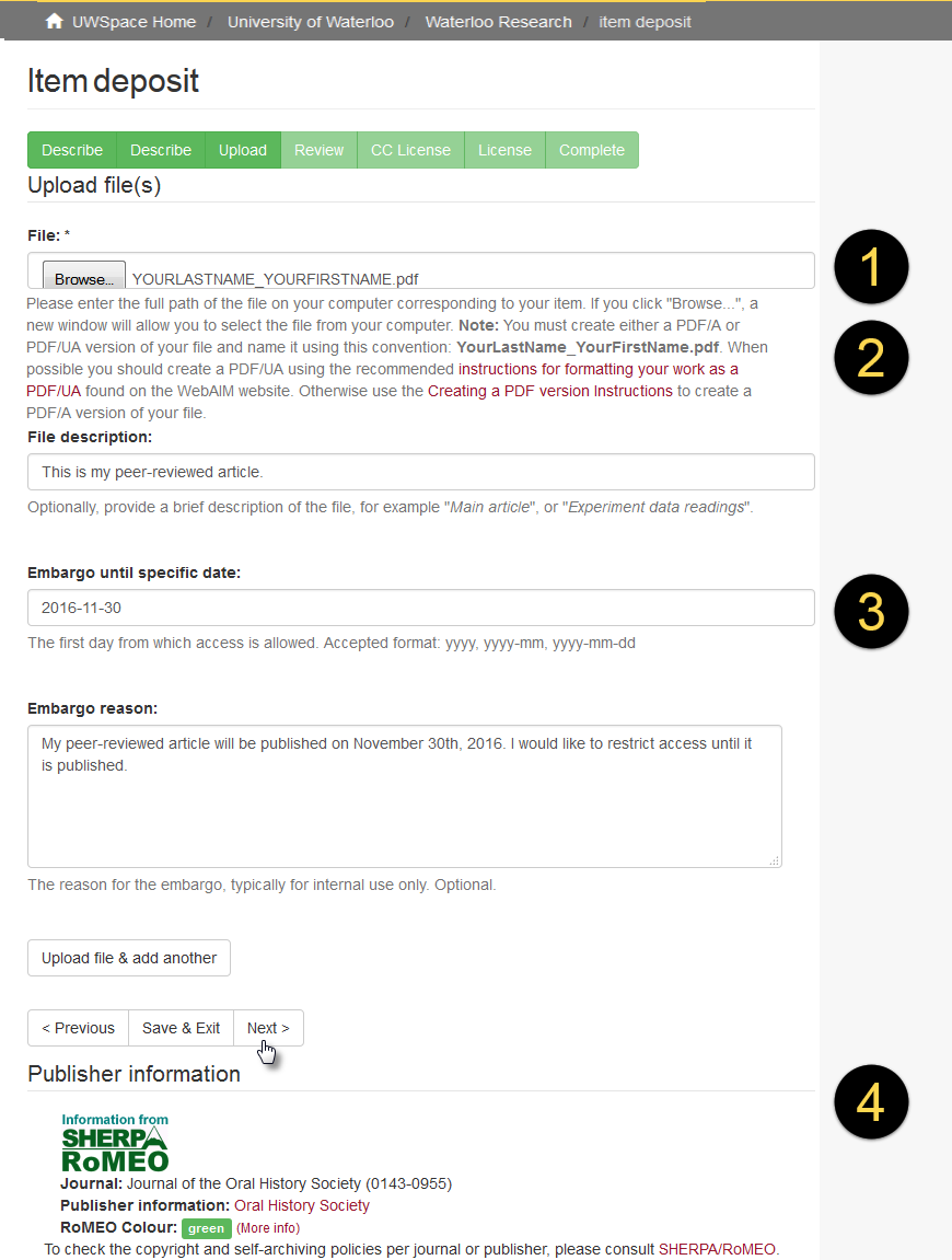 Screenshot of the web form showing the steps described in the accompanying text