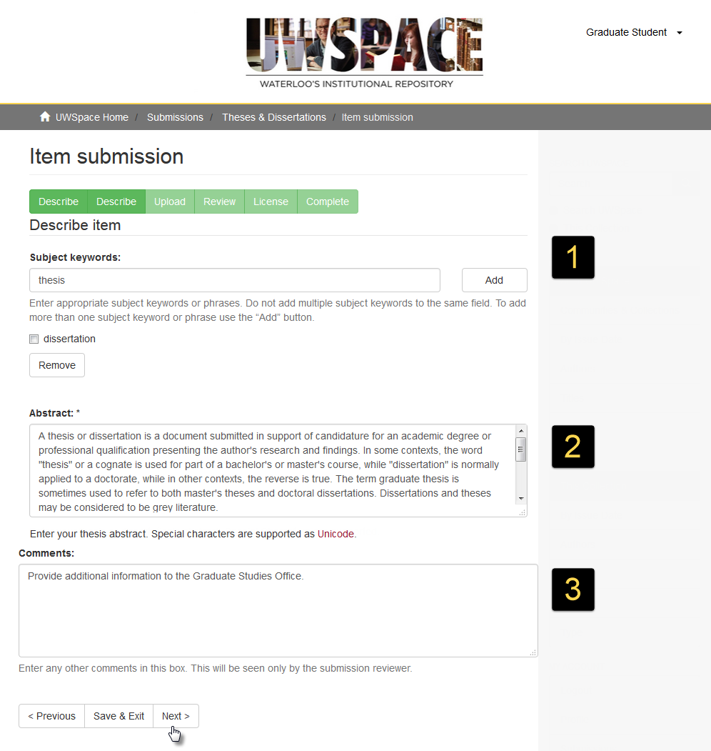 Screenshot of the web form showing the steps described in the accompanying text
