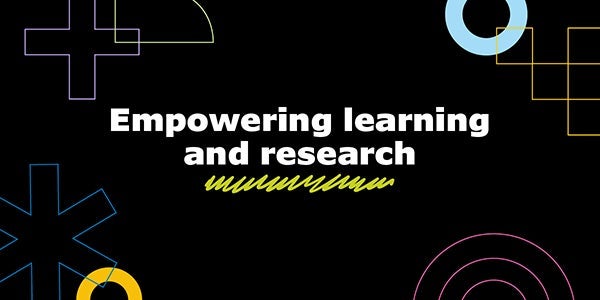 text reads "empowering learning and research"