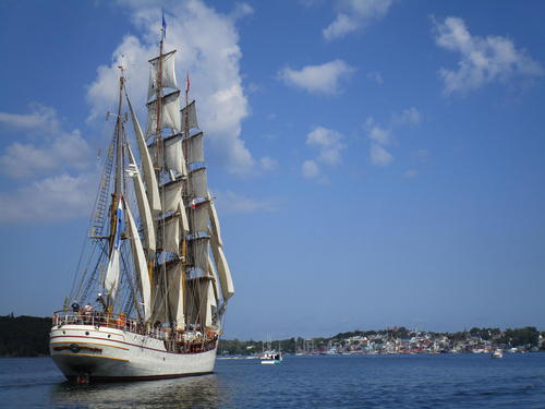 A tall ship on the water in Nova Scotia.