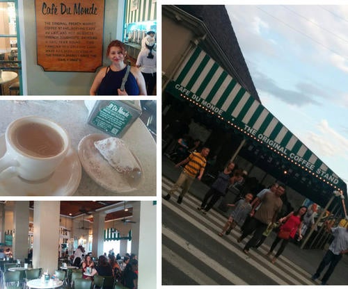 A collection of images of the famous Cafe du Monde in New Orleans, LA.