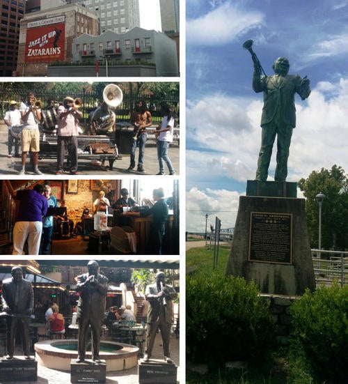 A collection of images portraying the importance of jazz music in New Orleans, LA.