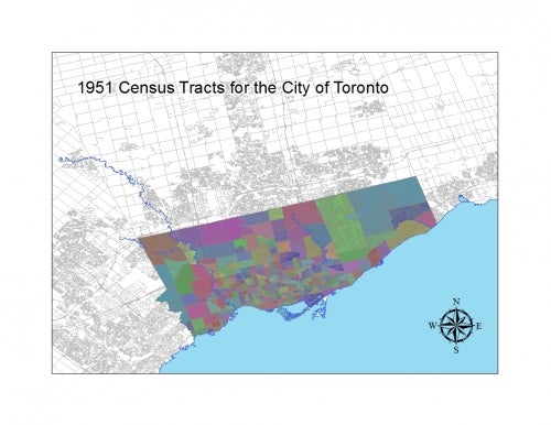 map of Toronto shows 1951 census tracts