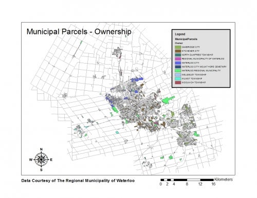 map shows municipal parcels and ownership within the Region of Waterloo