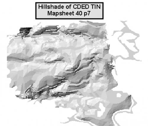 image shows mapsheet 40P7 hillshade of Canada digital elevation data (tin) 
