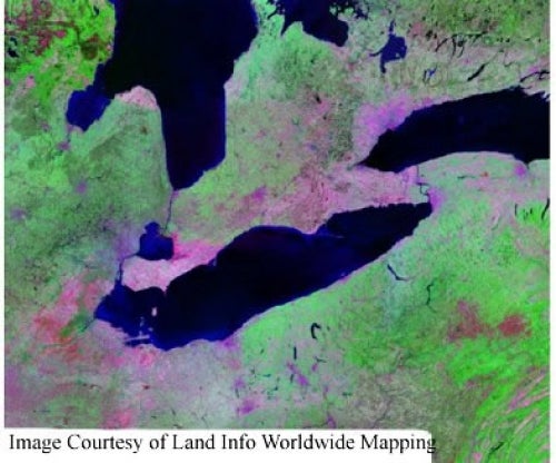 image of the great lakes is a mosaic from Landsat 4/5 (1990)