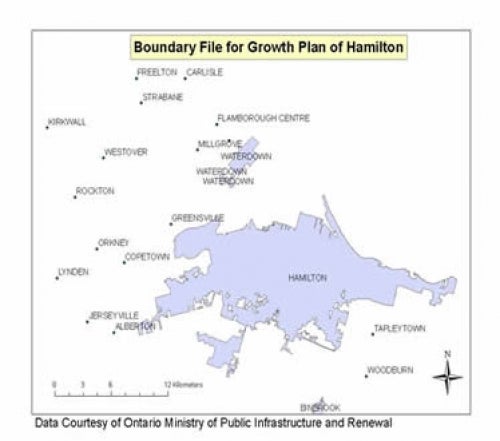 Map shows boundary file for growth plan of Hamilton