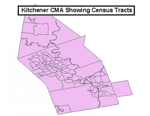map shows census tracts within the Kitchener CMA