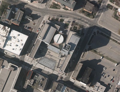 2012 orthomosaic image shows Kitchener City Hall