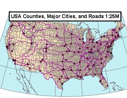 U.S. counties, major cities, and roads 