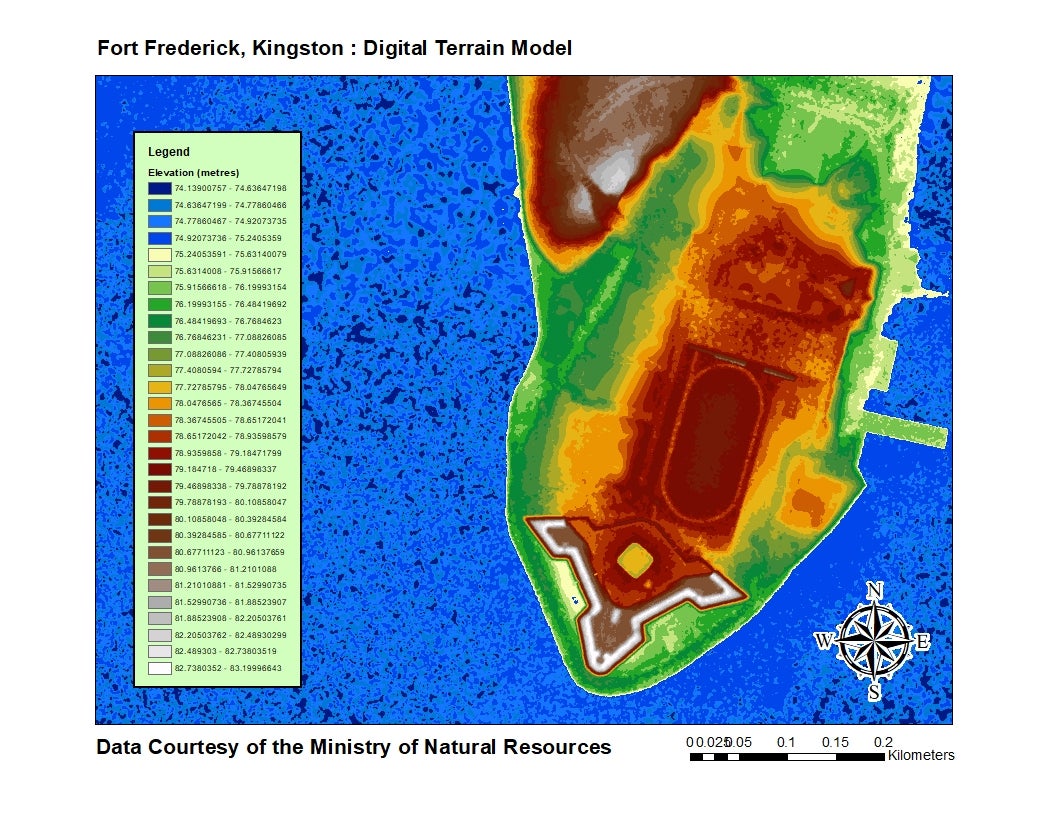digital terrain model image shows Fort Frederick, Kingston, Ontario