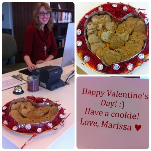 Marissa and cookies she baked for Valentine's Day