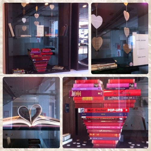 Rare book display for Valentine's day in the Musagetes Library