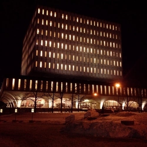 Dana Porter Library at night