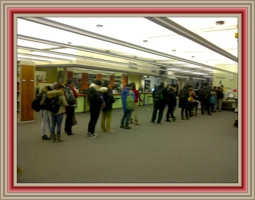 Lineups in front of the printers in the Davis Centre Library