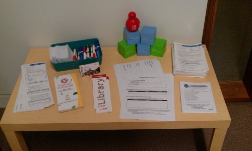 Prep table for research consulations at Pharmacy.
