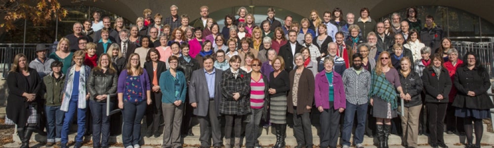 Library staff on the steps of the Dana Porter Library