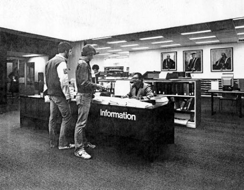 Staff and students at the Information Desk