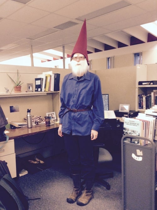 person dressed as gnome