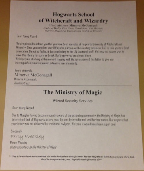 Letter from fictional magic school Hogwarts.