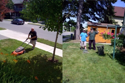 people working in their yard