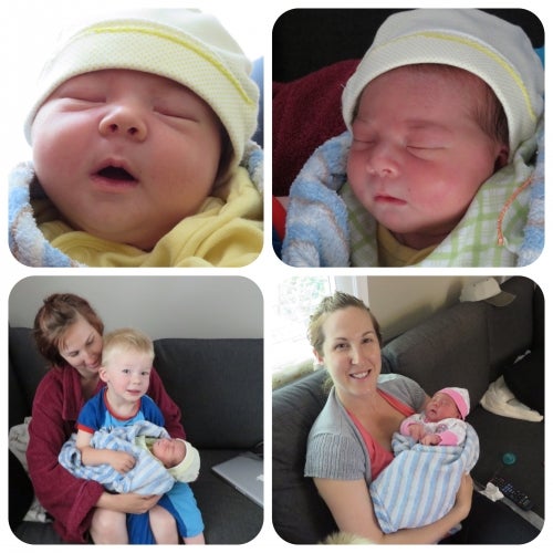 A collage of photos of Laura Bredahl's newborn daughter.