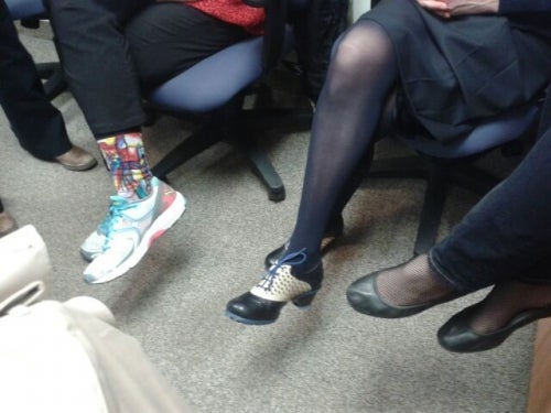 Staff comparing shoes