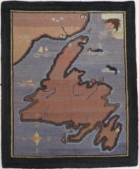  hooked mat depicts a stylized map of Newfoundland