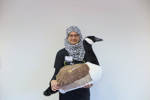 Rabia Gill with Scholar the goose 