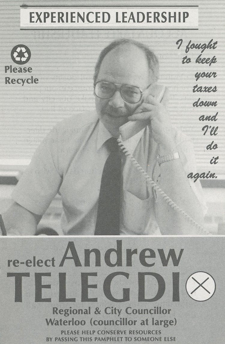 Waterloo regional election campaign flyer, 1991